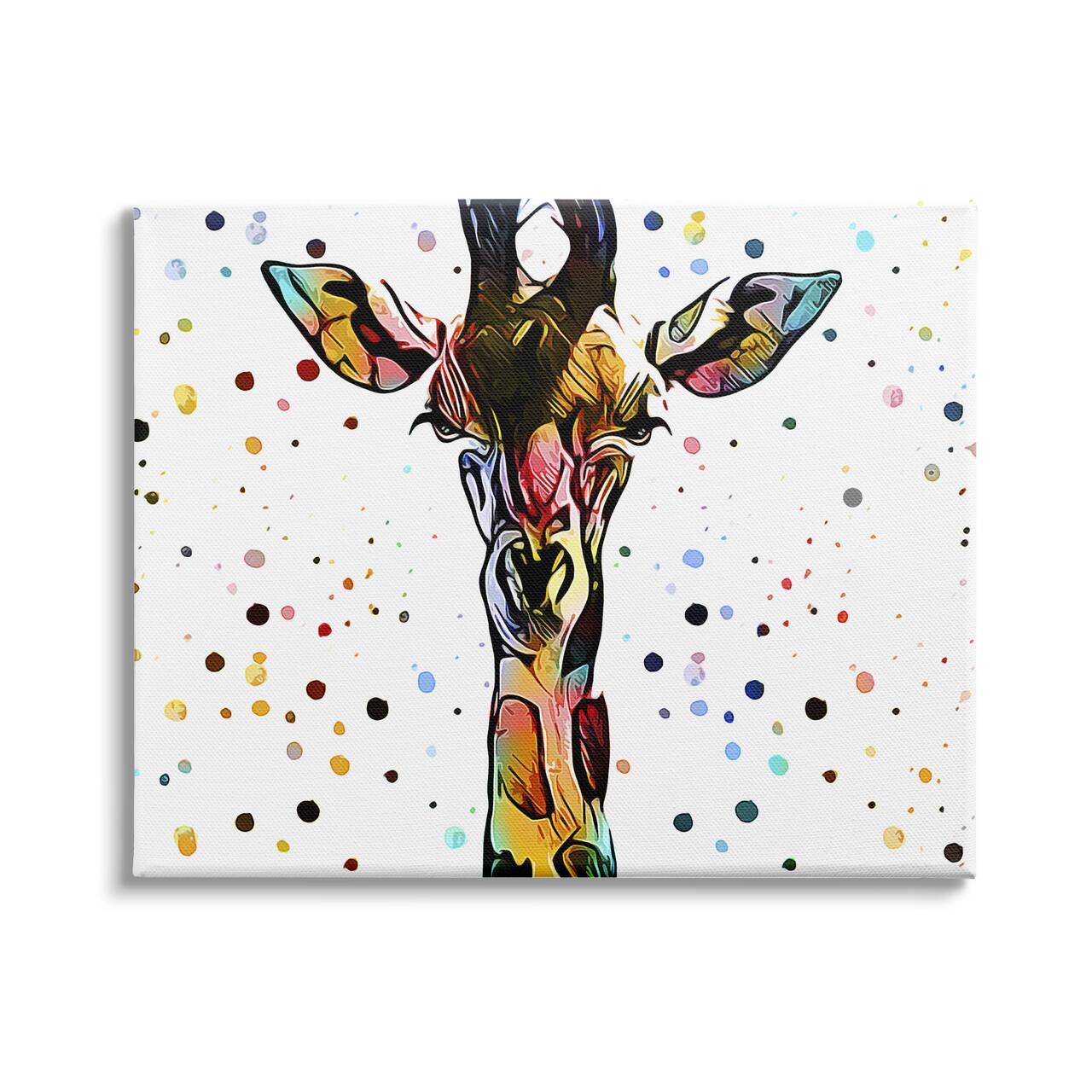 Stupell Industries Modern Giraffe Portrait Abstract Kids&#x27; Polka Dot Pattern Canvas Wall Art